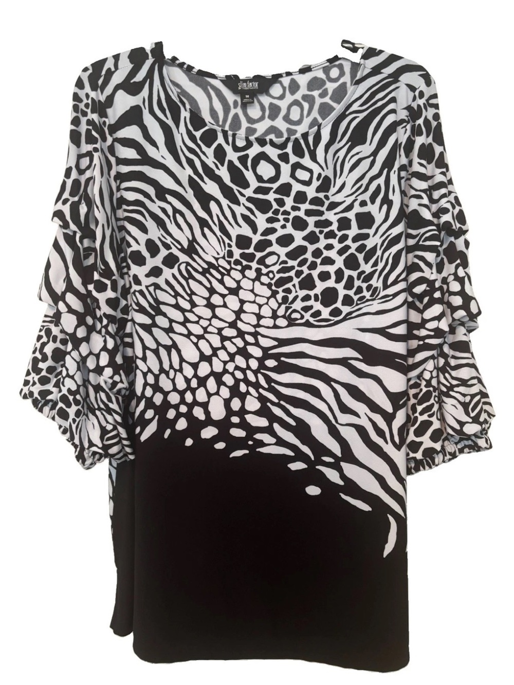 Slim Factor by Investments Black & White Animal Print Puff Sleeve Tunic Top